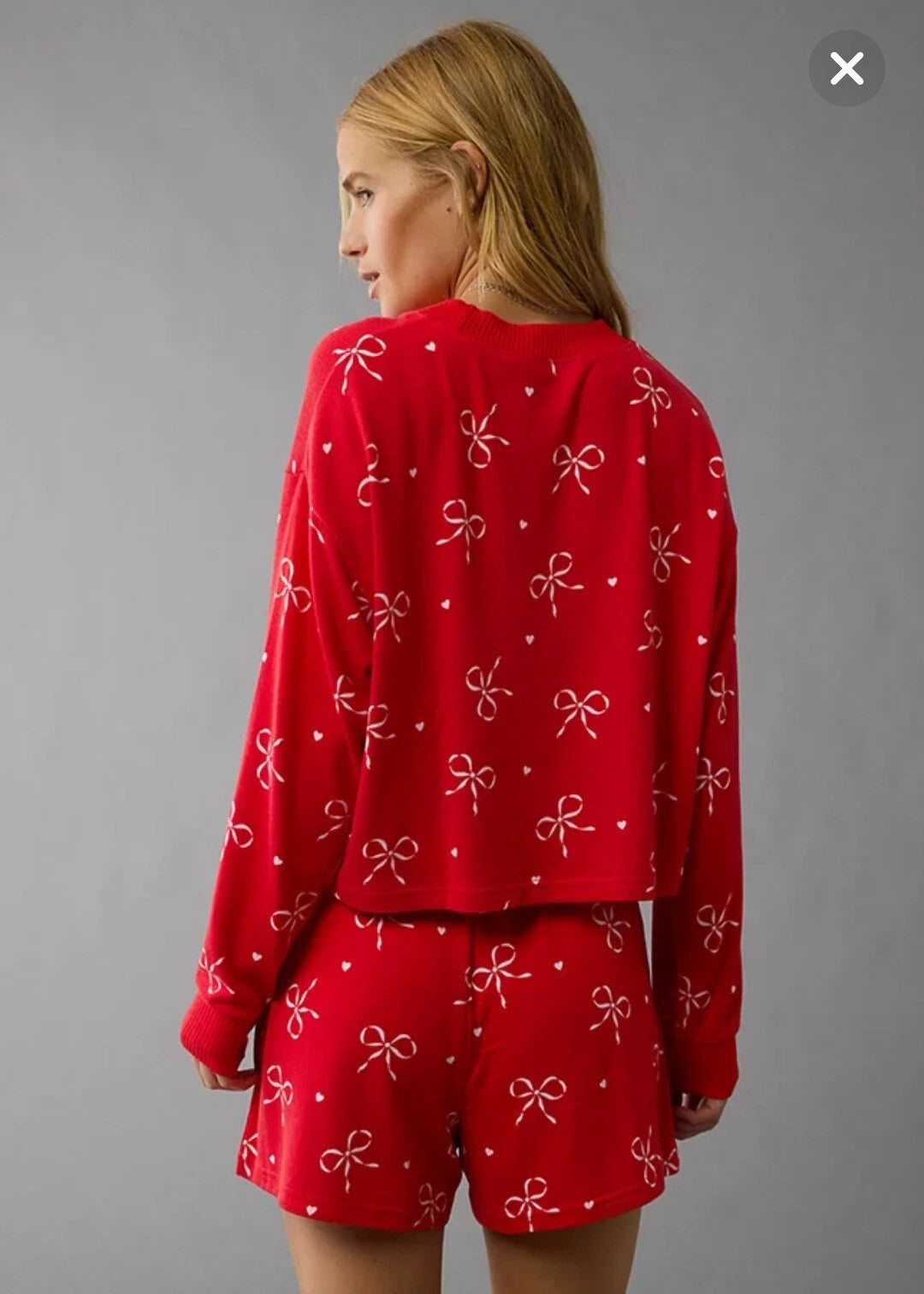 American Eagle Bow Plush PJ Pajama Set Women Medium Shirt & Shorts Red NWT