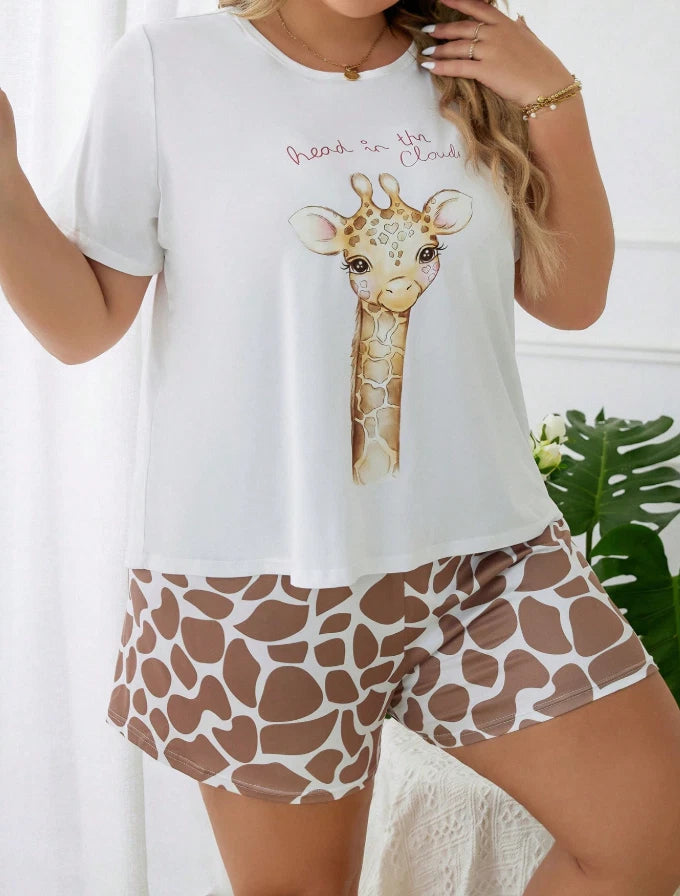 Giraffe Womens Ladies shorts Pyjamas PJs Gift Novelty Shorties Pjs Size 18