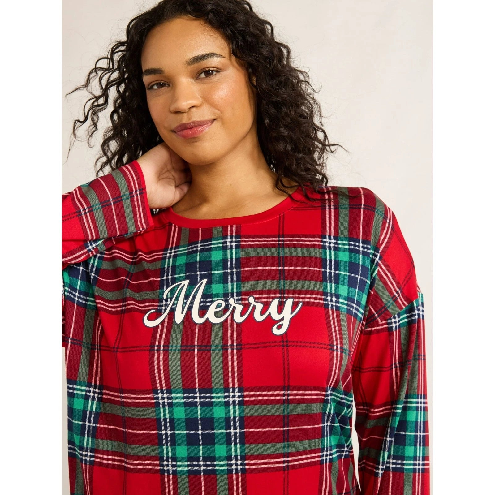 Joyspun Women's Size XL (16-18) Plaid Pajama Set "Merry" Red 2-piece Christmas