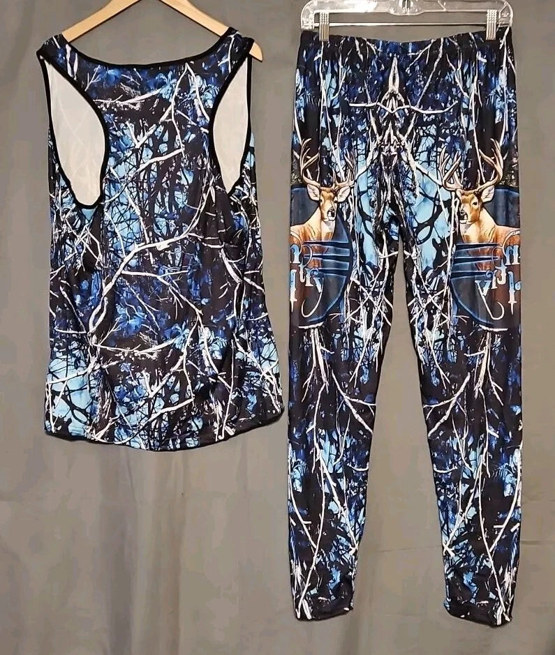 Denater - Women's Country Girl Pajama Set - Tank Top & Pants - Blue - Size XL