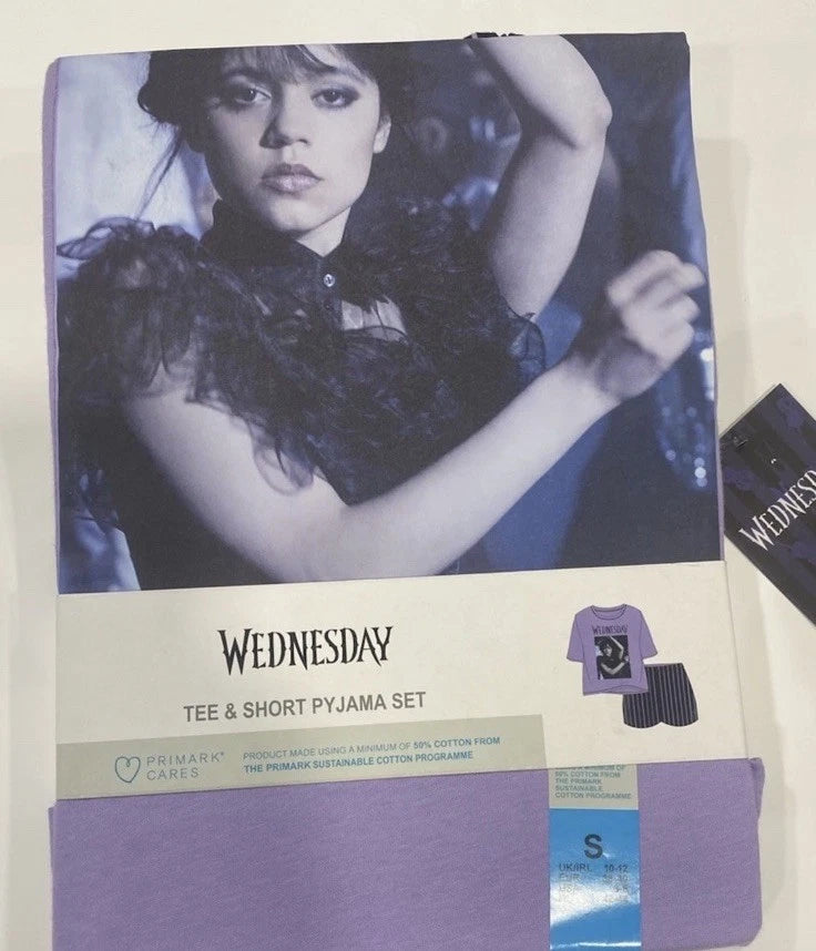 Wednesday Addams Ladies Top & Shorts Pajama Set PJs New Primark Licensed Size S