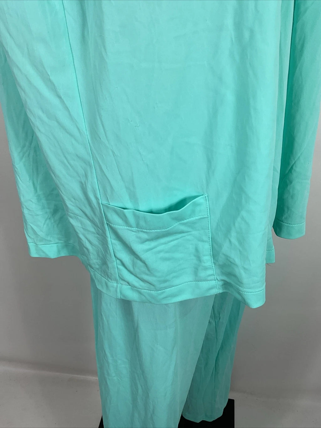 Miss Elaine Classics 2 Piece Teal Blue Nylon Pajama Set Women's Size L Silky