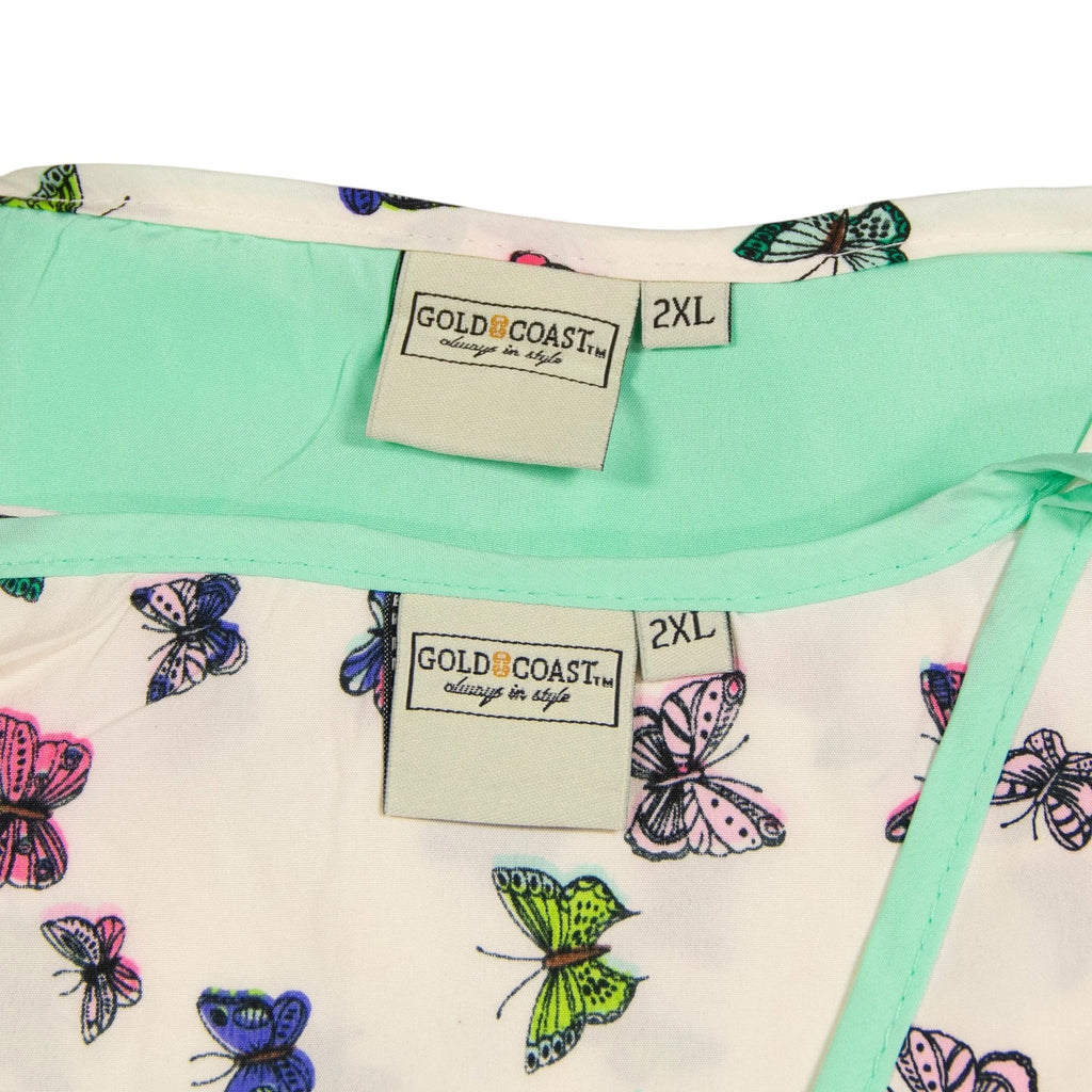 Gold Coast Women's Satin Sleepshirt Nightgown 2pc Set Butterfly Print/Aqua, 2XL