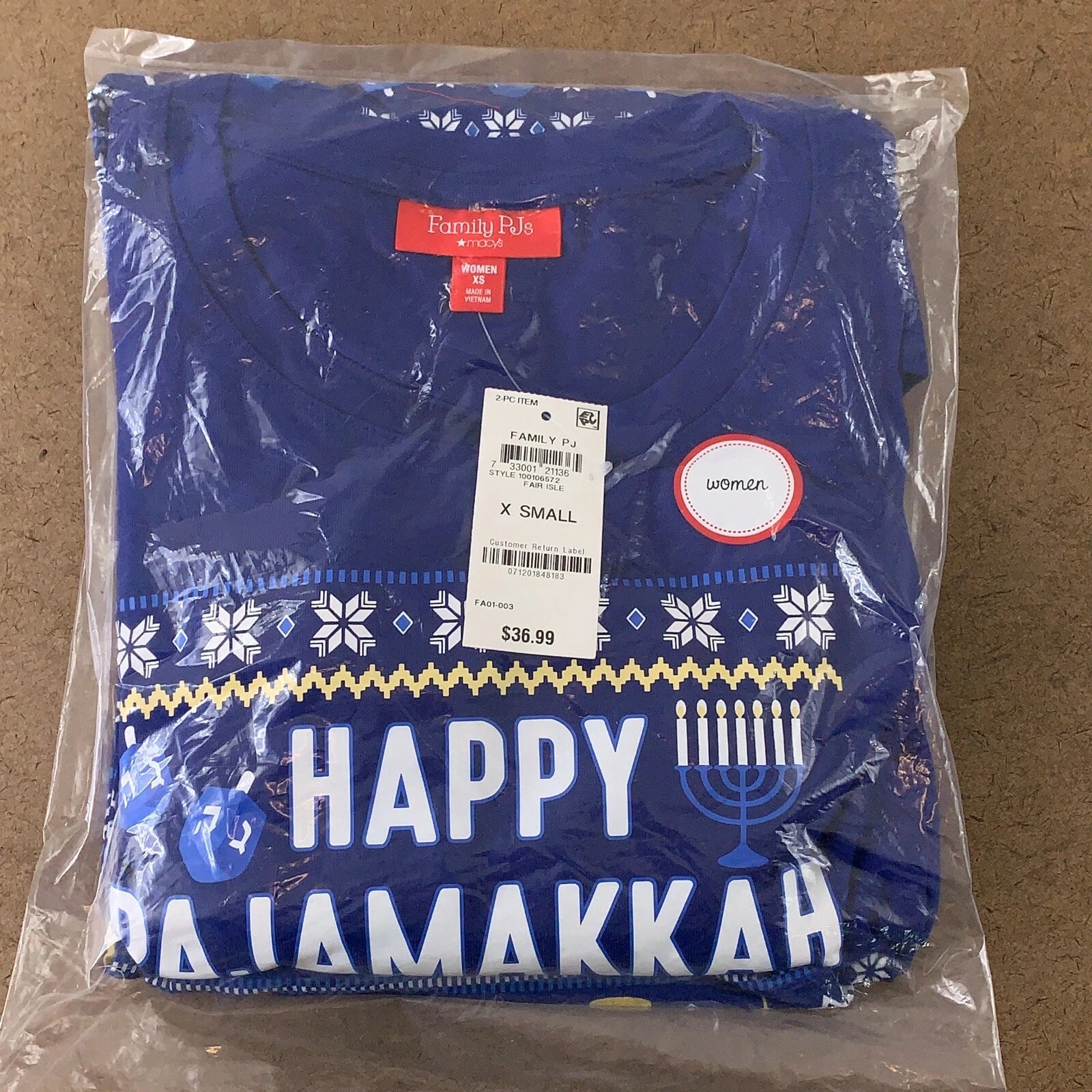 Family PJs Women's Size XS Blue Happy Pajamakkah 2 Piece Holiday Pajama Set NWT