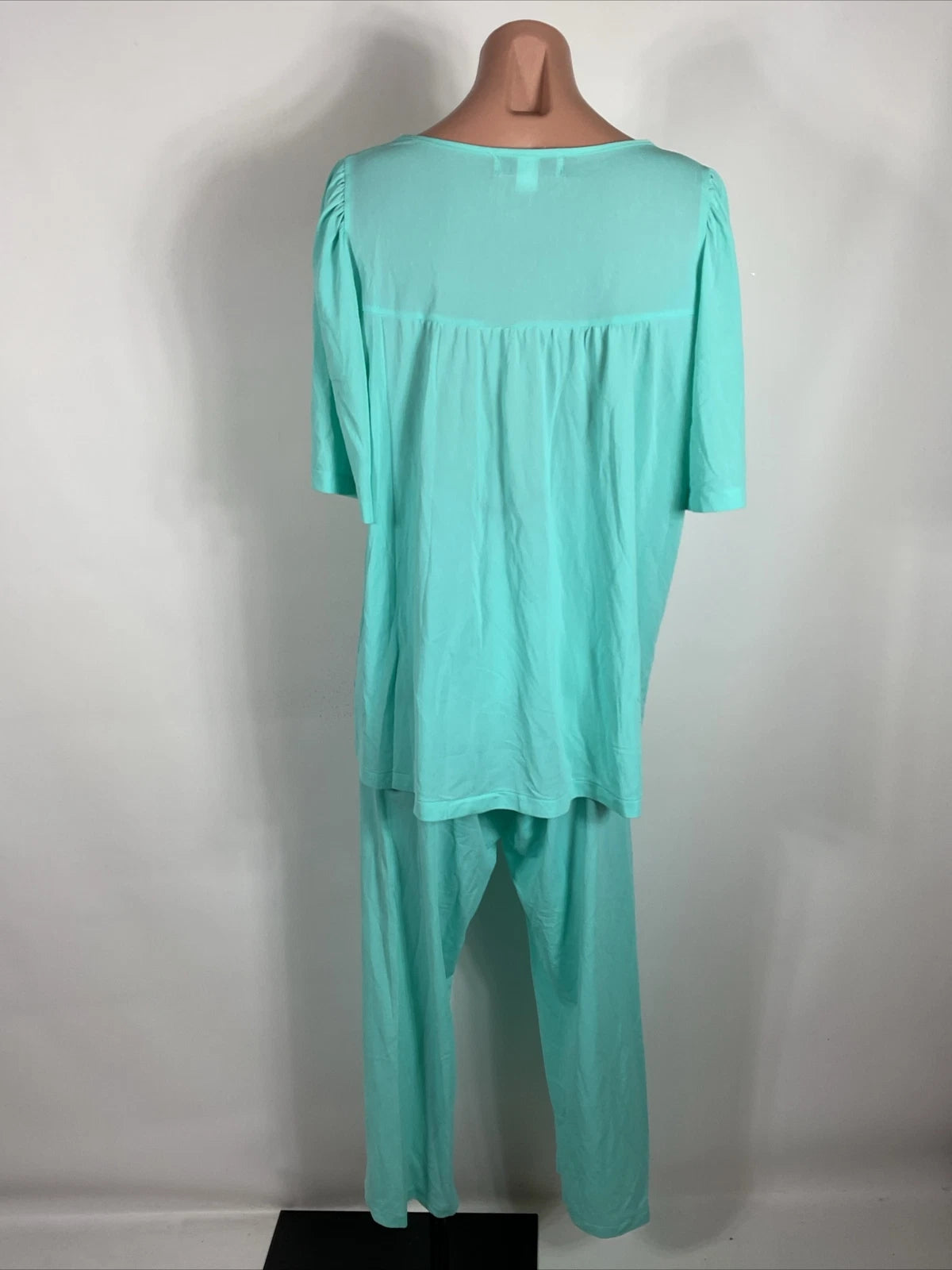 Miss Elaine Classics 2 Piece Teal Blue Nylon Pajama Set Women's Size L Silky