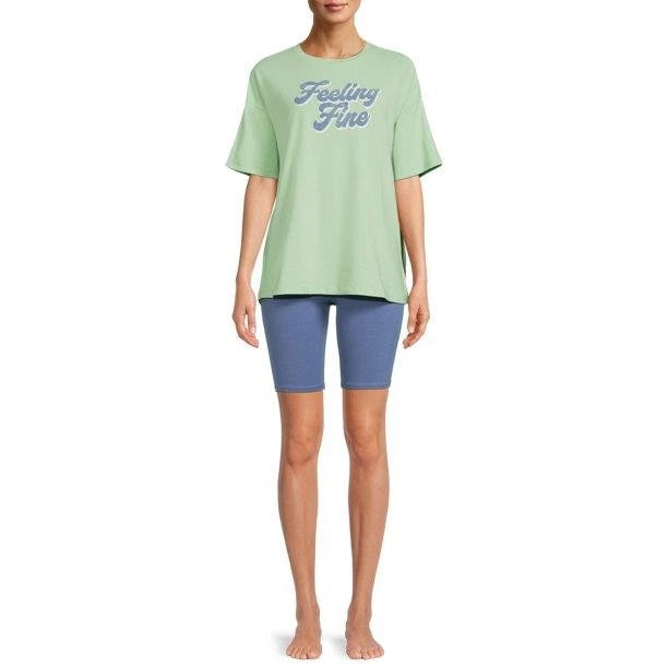 NEW NWOT Blue & Green Small (4-6) Bike Shorts & Shirt 2 Pc Pajama Lounge Set