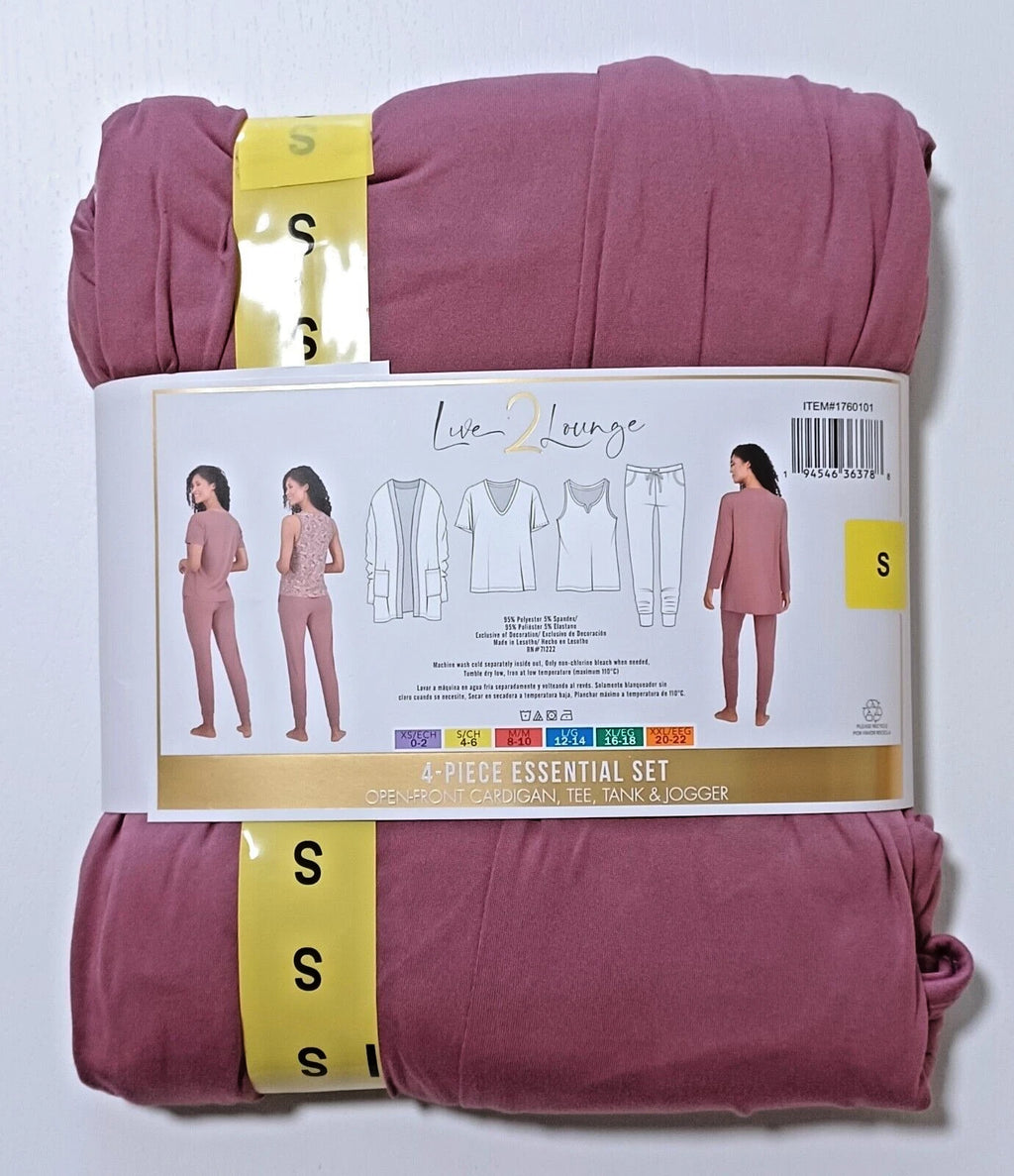 NWT Live 2 Lounge 4-pc Essential Set Open Front Cardigan,Tee,Tank & Jogger Small