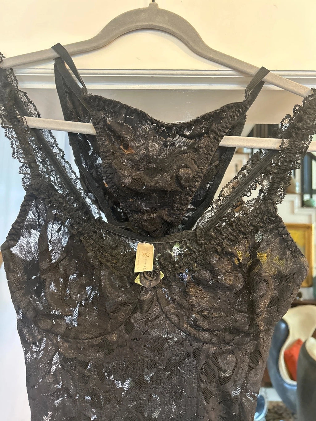 Private Luxuries Black Lace Lingerie Nightie Set Sz L