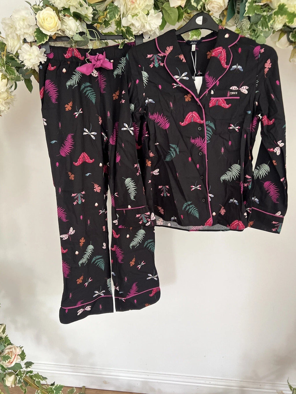 JOULES Sleeptight Light Pyjamas Womens PJS SET Size S & L Black Bugs NEW OZ63