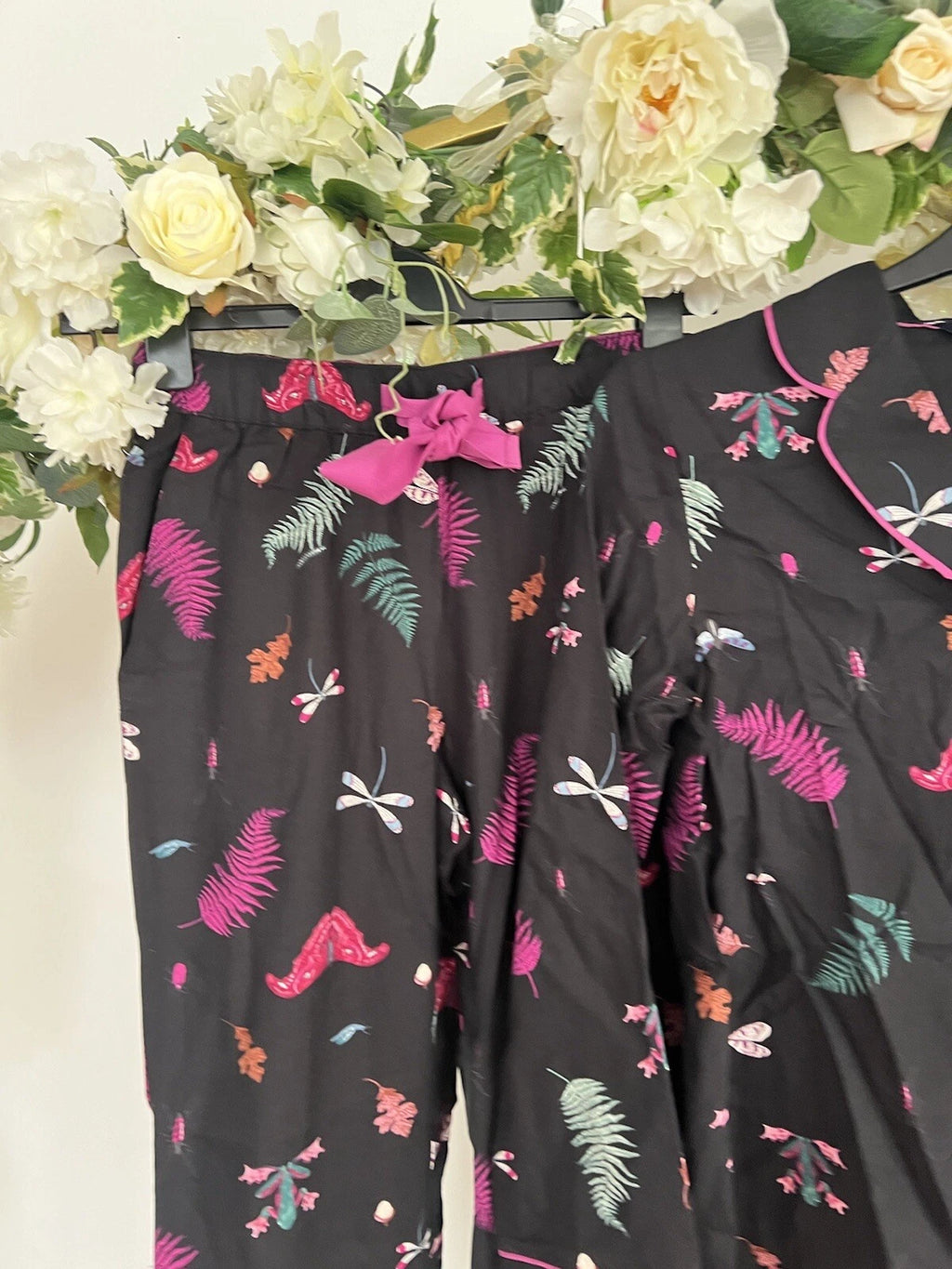 JOULES Sleeptight Light Pyjamas Womens PJS SET Size S & L Black Bugs NEW OZ63