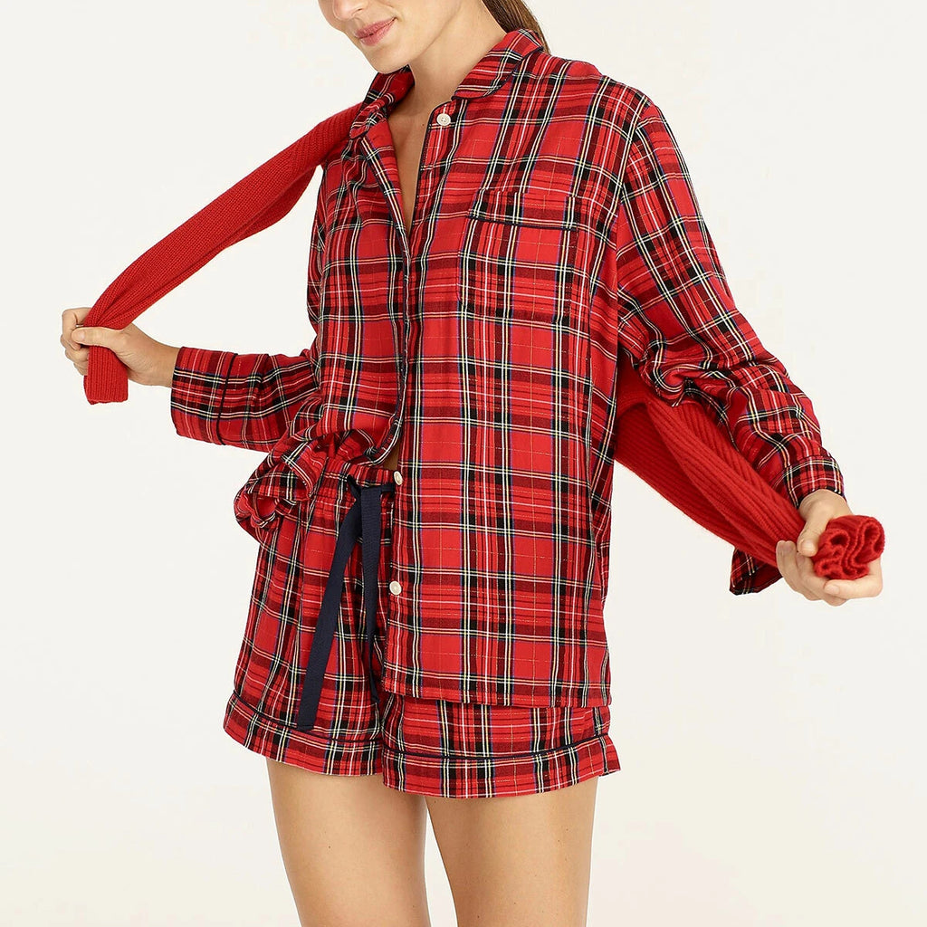 J Crew NWT $98 Flannel Pajama Short Set in Good Tidings Plaid | Sz S
