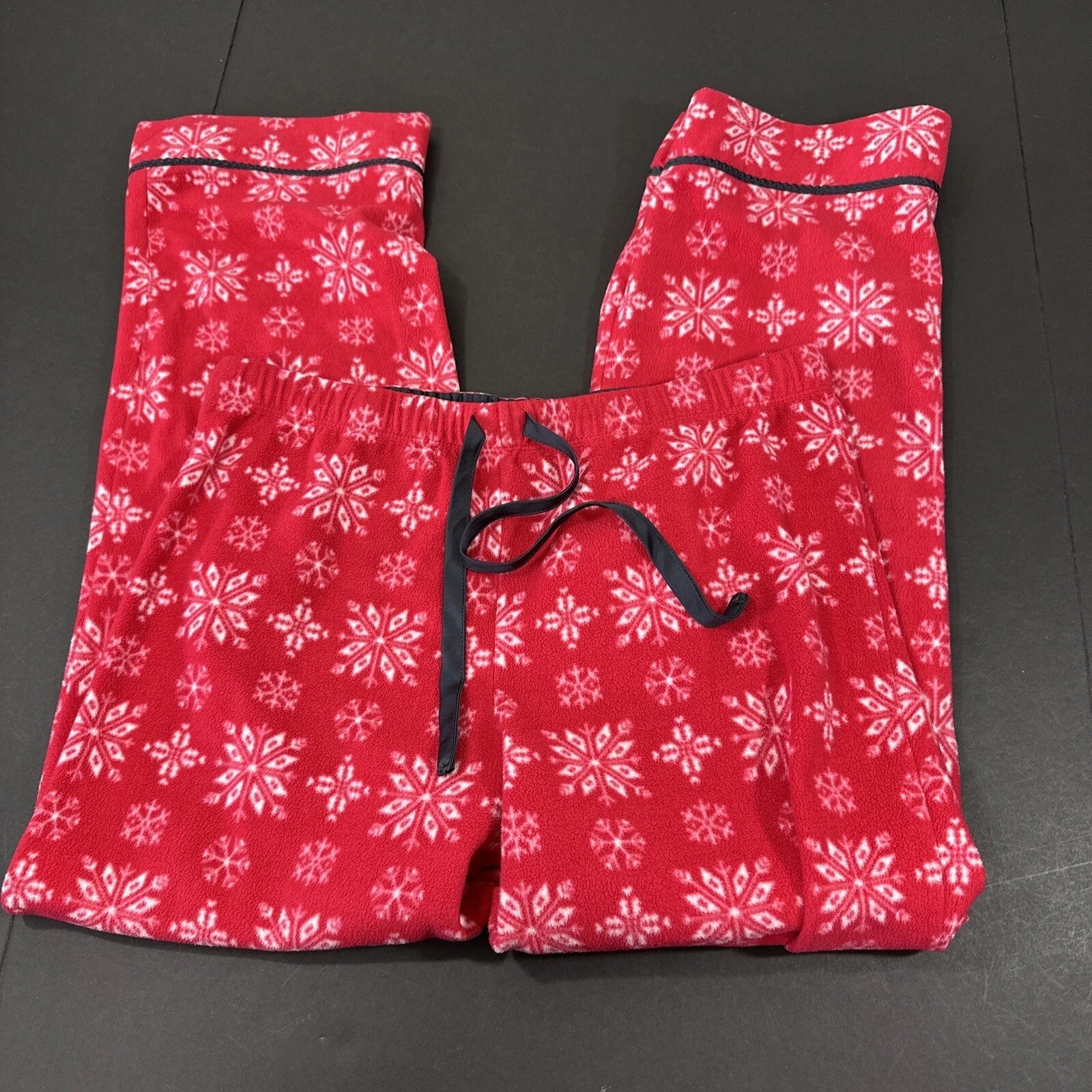 Anne Klein Holiday Pajama Pants Set Long Sleeve Button Up Red Fleece PJs Large