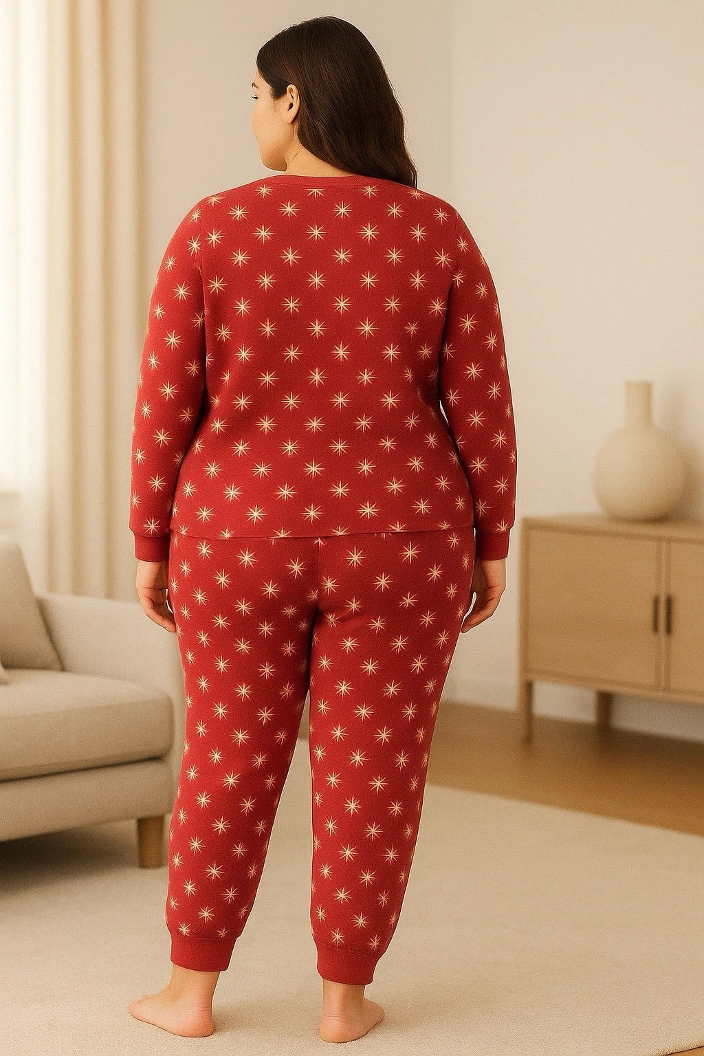 3X Hot Pink Snowflake Pajama Set Knit Brushed Fleece Loungewear Winter