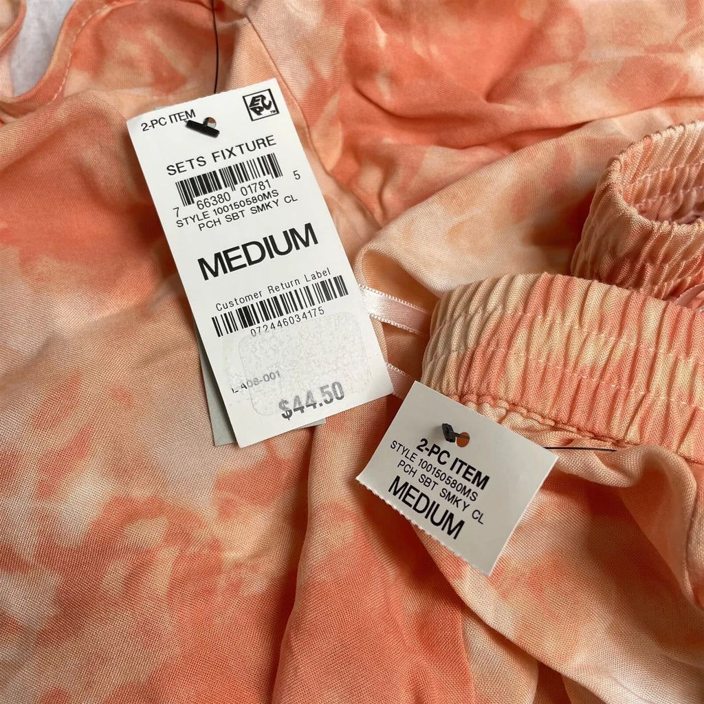 Alfani 2pc Sleep Set Womens Medium V-Neck & Shorts Orange Tie-Dye