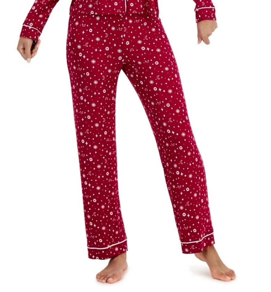 Jenni Women's 2-Piece Notch-Collar Pajama Set, Dark Red Suns and Moons, XL