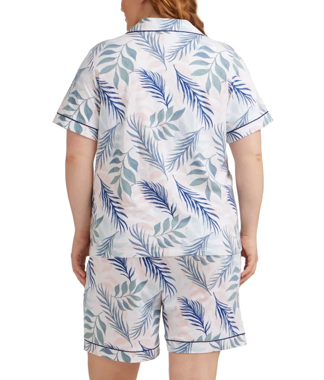 New BEDHEAD Tropical Palm 2 Pc STRETCH Top & Shorty Shorts Pajama Set POCKETS M