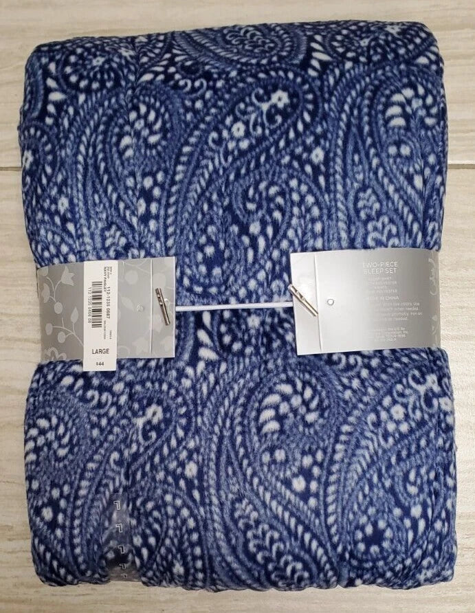 Womens Adonna Flannel 2-Piece Pajama Set Blue Print Large
