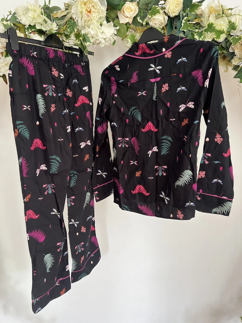 JOULES Sleeptight Light Pyjamas Womens PJS SET Size S & L Black Bugs NEW OZ63