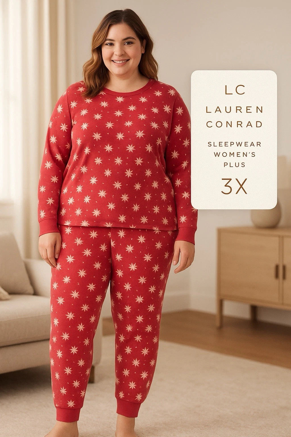 3X Hot Pink Snowflake Pajama Set Knit Brushed Fleece Loungewear Winter