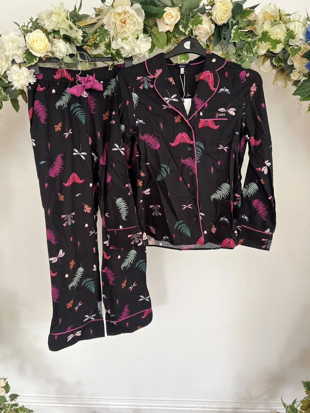 JOULES Sleeptight Light Pyjamas Womens PJS SET Size S & L Black Bugs NEW OZ63