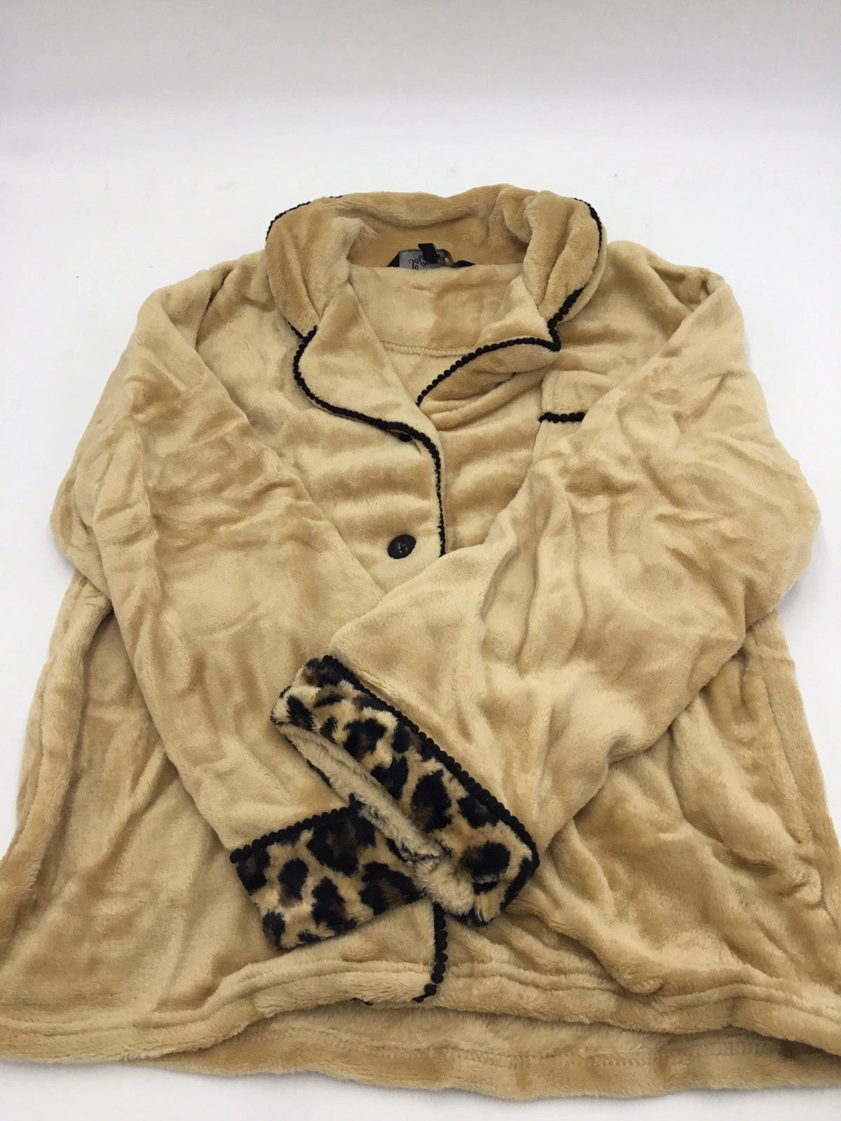 Soft & Cozy Co. Plush Button Front Pajama Set, Tan/Black, M/L