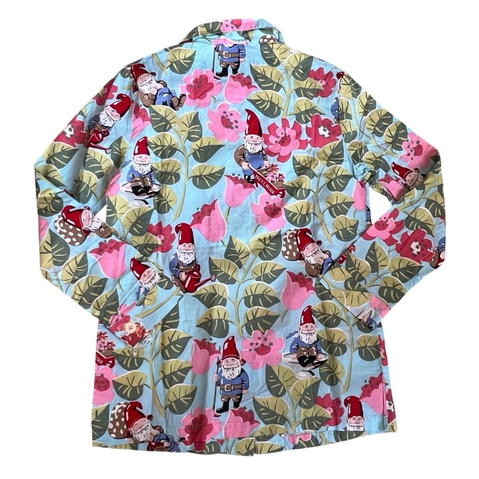 Nick Nora Sz S NWT Spring Pajama Set VTG Floral Garden Gnome Cotton Logo Branded