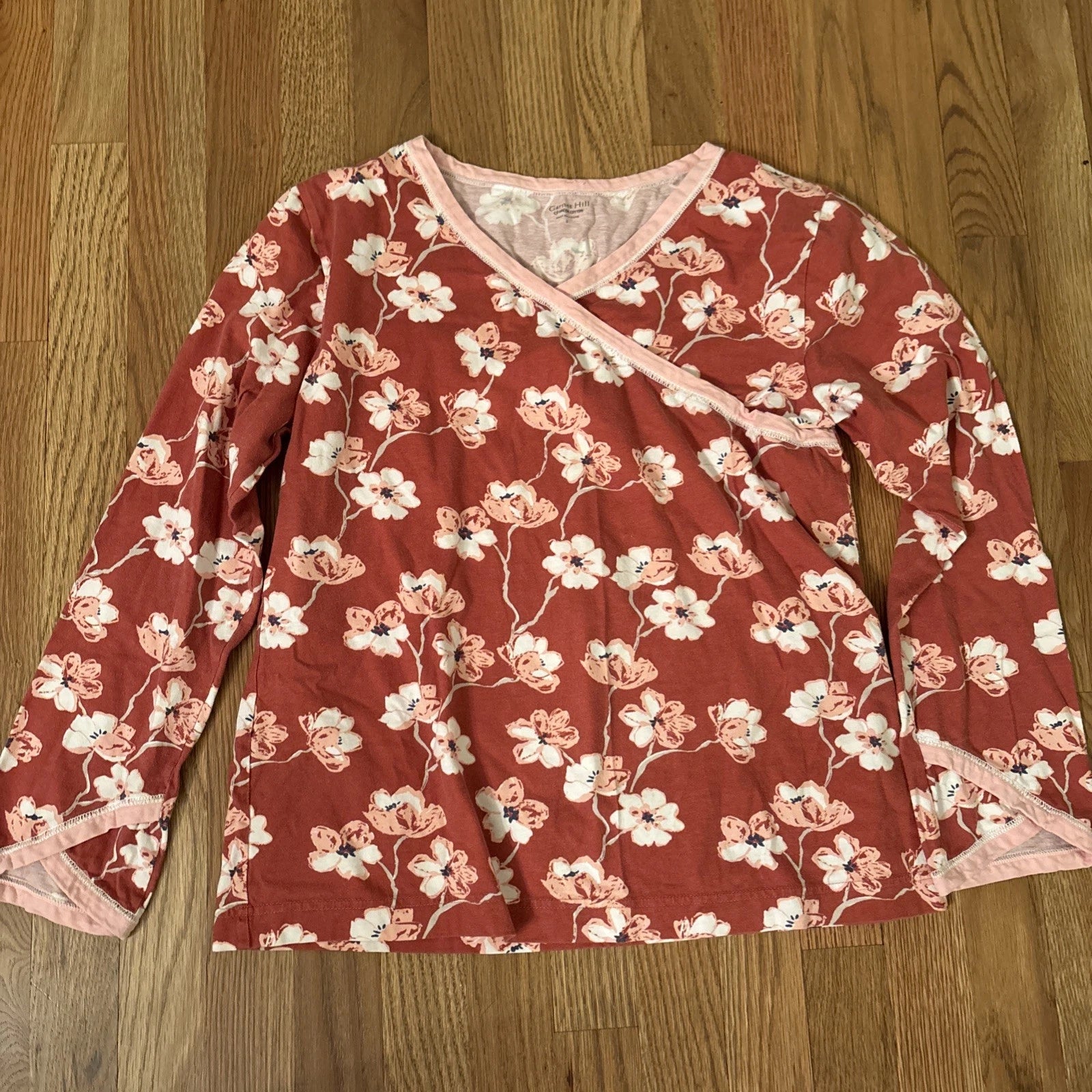 GARNET HILL Organic Cotton Asian Wrap Cropped Pajama Set SIZE Small Floral