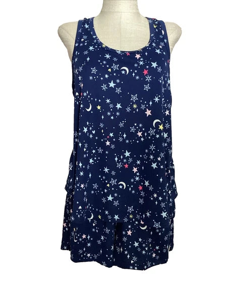 JOYSPUN  SLEEPWEAR SHORTY SET NAUTICAL NAVY Tank & Shorts Sz M*