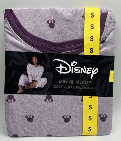 Women's Size S Disney Minnie Mouse 2-Piece Cozy Pajama Set Long Sleeve Purple