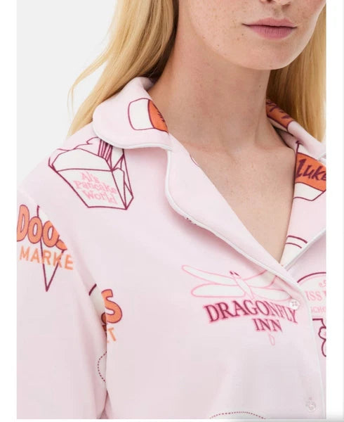 Primark Gilmore Girls Boyfriend Pyjama Set Women’s Size L 14/16 Pink Viral New