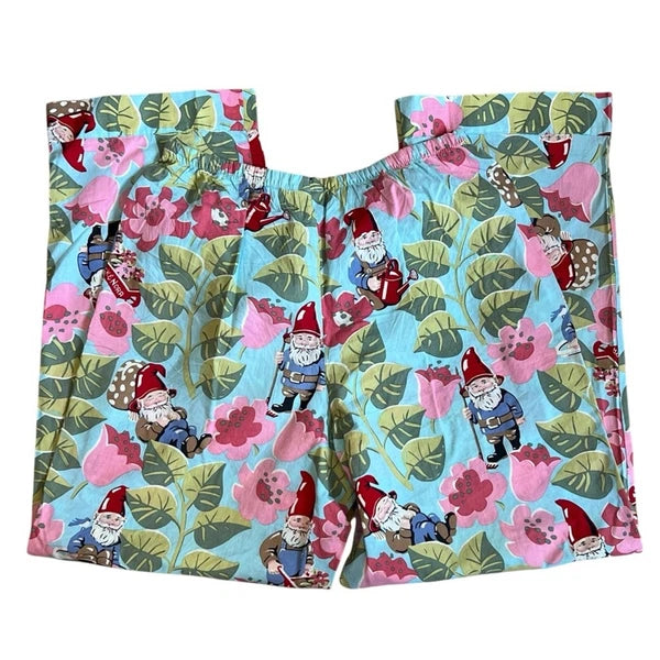 Nick Nora Sz S NWT Spring Pajama Set VTG Floral Garden Gnome Cotton Logo Branded