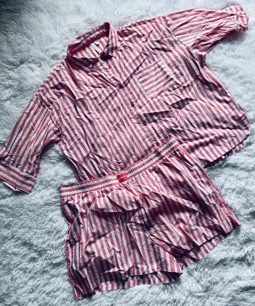 Joyspun Women’s Pajama Set 2 Piece Shorts Striped Pink White Size 2X