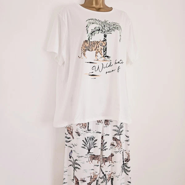 NEW JD Williams Plus Size 16-34 Tiger Print Soft Pyjama 2 Piece Set Top Bottoms