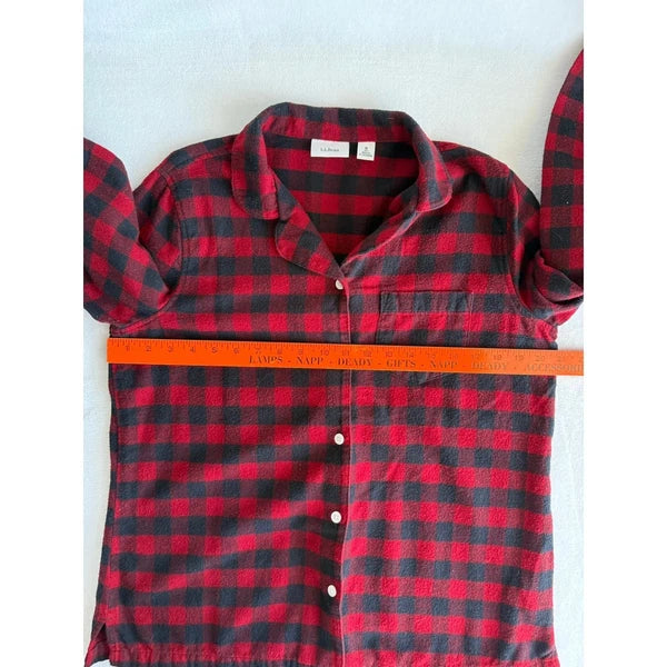 LL Bean Pajamas Womens Medium Red Black Scotch Plaid Flannel Rob Roy Set Holiday