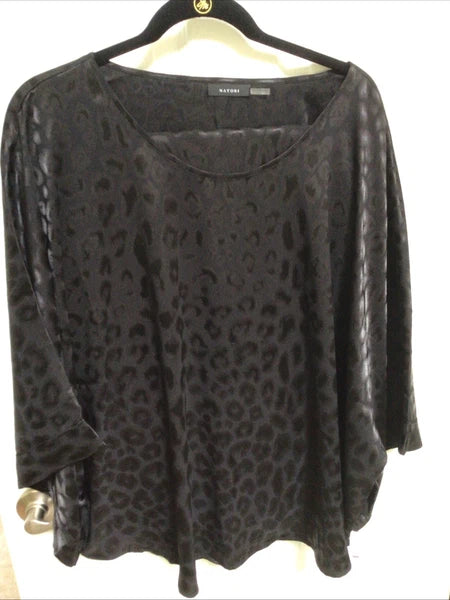 Natori Satin Pajamas Shirt Pants Black Animal Print Size 3XL Lounge Wear