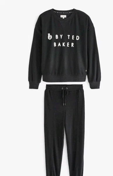 Ted Baker Size 16 Womens Black Waffle Pyjamas Joggers Loungewear Set BNWT