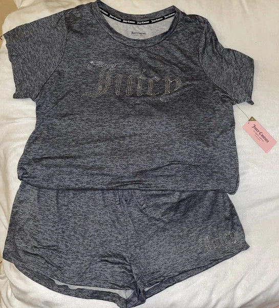 NEW Juicy Couture Crystal “Juicy” Logo PJ/Lounge Short Set Size XL Dark Heather