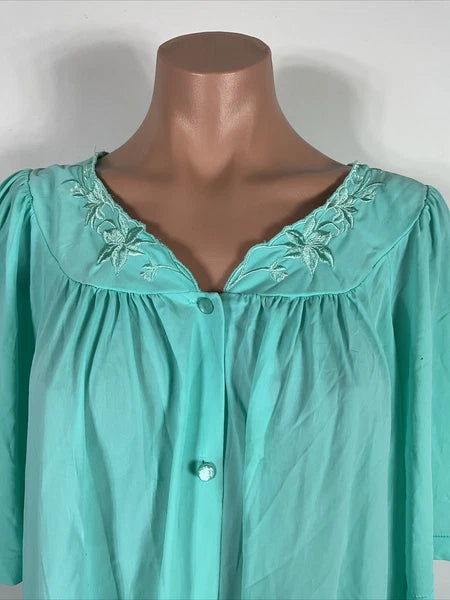 Miss Elaine Classics 2 Piece Teal Blue Nylon Pajama Set Women's Size L Silky