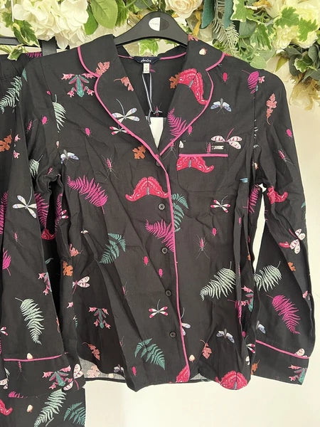 JOULES Sleeptight Light Pyjamas Womens PJS SET Size S & L Black Bugs NEW OZ63