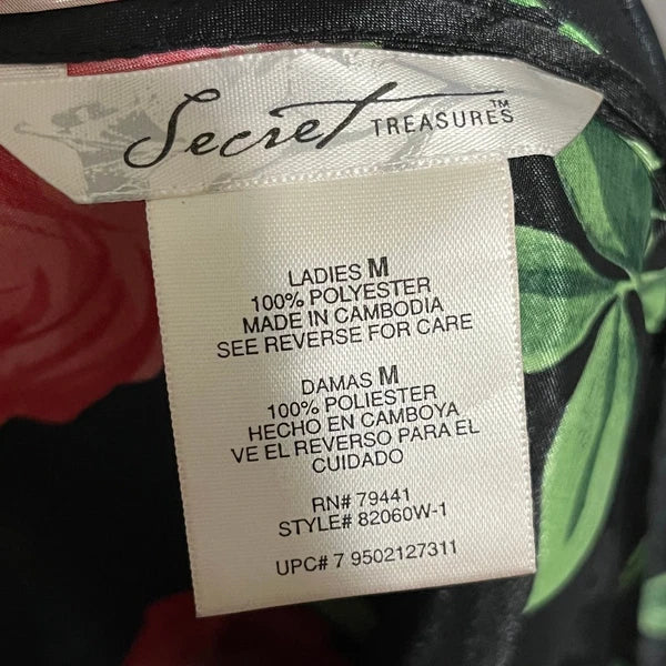 Secret Treasures Black Rose Floral 2 Pc Pajama Robe Set Sz-Medium