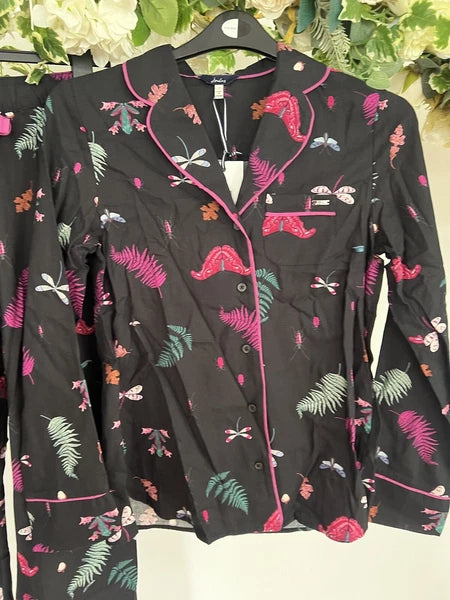 JOULES Sleeptight Light Pyjamas Womens PJS SET Size S & L Black Bugs NEW OZ63