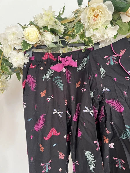 JOULES Sleeptight Light Pyjamas Womens PJS SET Size S & L Black Bugs NEW OZ63