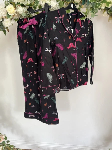 JOULES Sleeptight Light Pyjamas Womens PJS SET Size S & L Black Bugs NEW OZ63