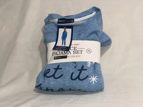 Womens Merry Lane Butter Knit Pajama Set 2 PC Blue XL
