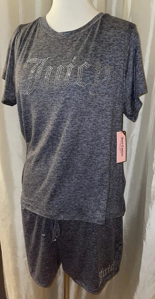 NEW Juicy Couture Crystal “Juicy” Logo PJ/Lounge Short Set Size XL Dark Heather