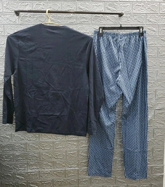 New Calidad Long Sleeve/Pant Pajama Set Navy/White Size Large