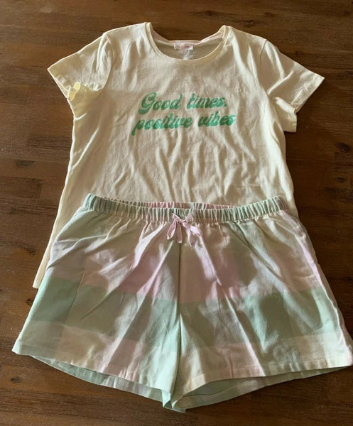 Ladies size L size 14 GOOD TIMES POSTIVE VIBES summer pyjamas Lily Loves NEW 243