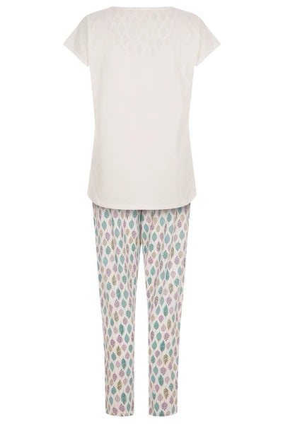 Bon Marche Ivory Leaf  Print Jersey  Pyjamas Set Short Sleeve  Top 12/14 BNWT