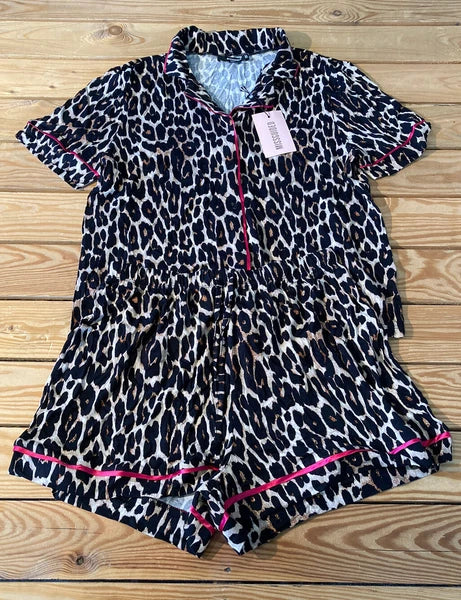 missguided NWT Women’s leopard shirt Short pajama set size 8 Black s3