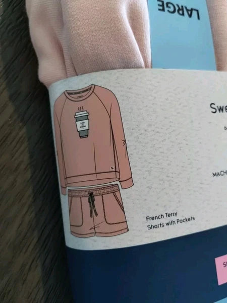 Life is Good 2 Piece Lounge Set Coffee (Size Large 12-14) Pink/Peach, Pockets
